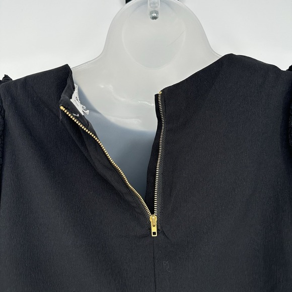 Anthropologie THML Sz S Black Textured Puff Sleeve‎ Romantic Mini Shift Dress - Picture 7 of 9